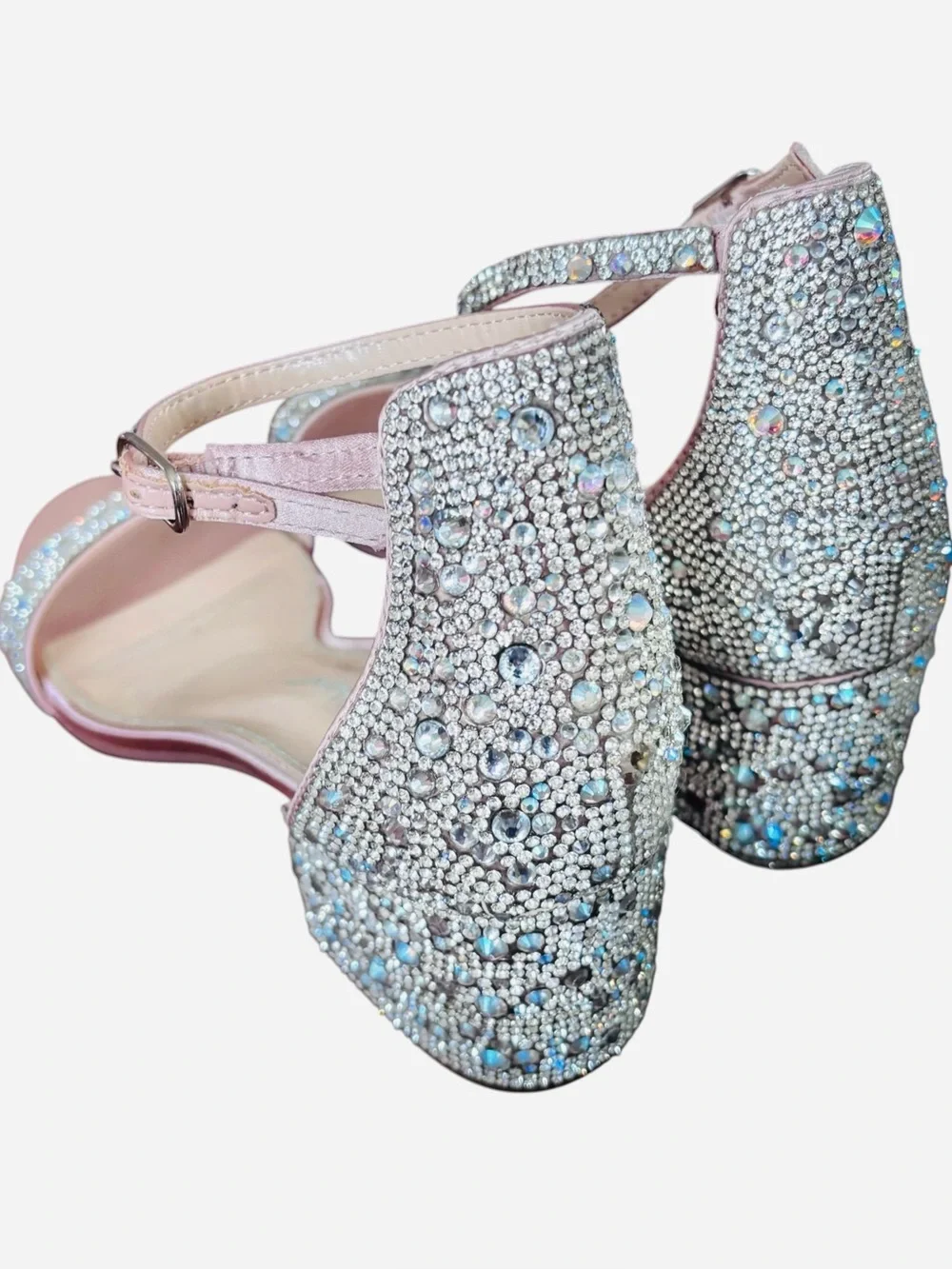Betsey Johnson Mari Champagne Jeweled Formal Ankle Strap Sandal Block Heel 9M